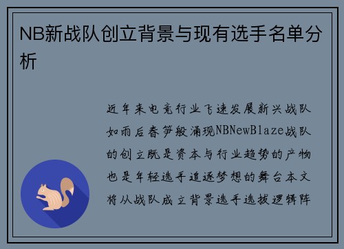 NB新战队创立背景与现有选手名单分析